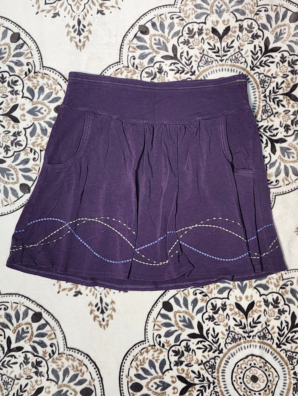 Title Nine Purple Skirt with Blue & Cream Embroidery